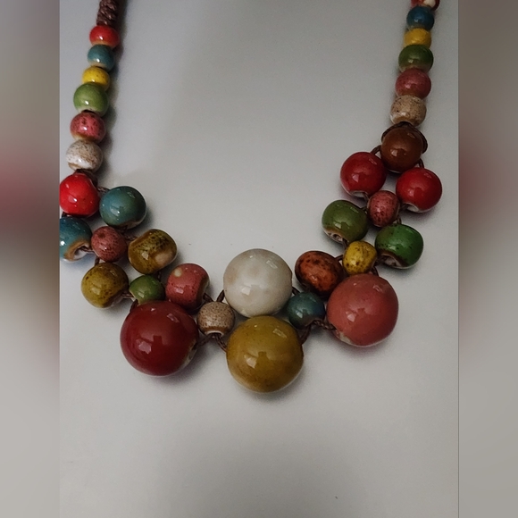 NECKLACE CERAMIC Beads Bohemian  Beaded Adjustable Necklace Tribal Colorful🍬 - Picture 7 of 7